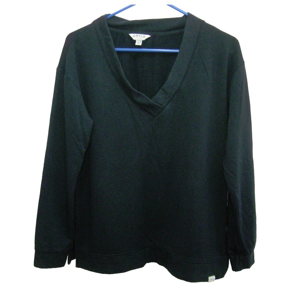 ORVIS Women's (Size Small) Solid Black V-Neck Long Sleeve Sweatshirt Shirt Top